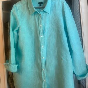 Talbots linen Aqua top size X-Large Button-Up Shirt